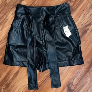 Black Pleather high waist tie shorts